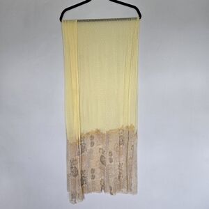 Butter Yellow Sheer Dotted Floral Boho Scarf 84x 26 Lightweight Vintage Y2K